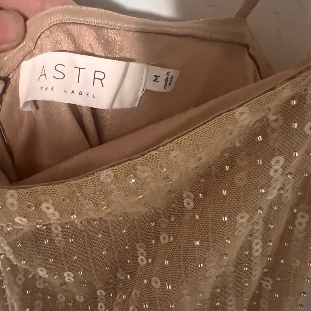 ASTR THE LABEL, beaded mini dress in nude SIZE-Medium